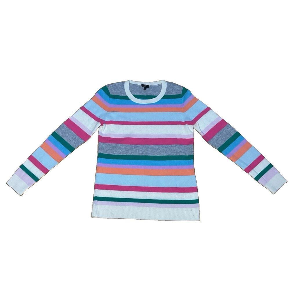 Talbots Women's Cashmere Sweater Colorful Striped Crew Neck Knit Size Small